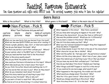 Preview of Fiction and Non-Fiction Reading Response/Comprehension Worksheet