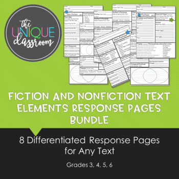 Preview of Fiction and NonFiction Text Elements Response Pages Bundle