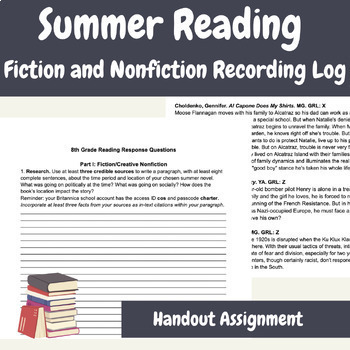 Preview of Fiction and Nonfiction Summer Reading Response Packet