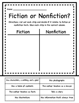 Fiction v. Nonfiction Sort by Christine Kerster | TpT