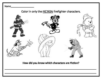 Preview of Fiction vs. Non-Fiction Firefighter Worksheet