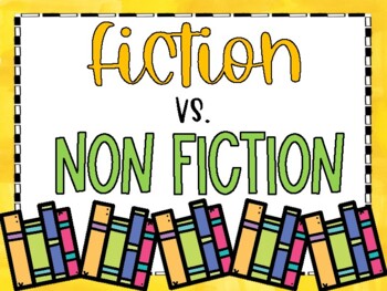 Preview of Fiction vs Non Fiction Lesson with Posters, Bookmarks Sort Cards, and Activity