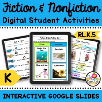 Preview of Fiction vs Nonfiction Activities Digital Reading on Interactive Google Slides