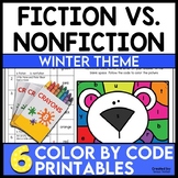 Fiction vs Nonfiction Color by Code Worksheets WINTER THEME