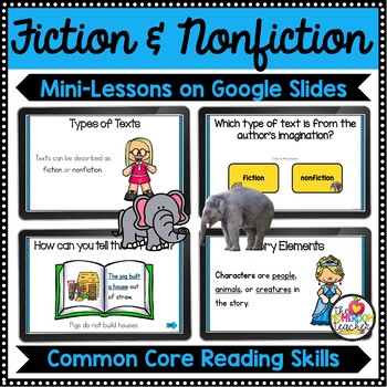 Preview of Fiction vs Nonfiction Digital Lessons on Interactive Google Slides