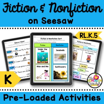 Preview of Fiction vs Nonfiction Reading Comprehension Worksheets and Activities on Seesaw