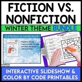Fiction vs. Nonfiction Interactive Slideshow and color by code printables