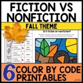 Fiction vs Nonfiction Worksheets Color by Code Fall Theme
