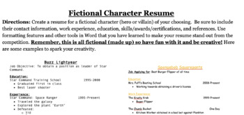 fictional character resume