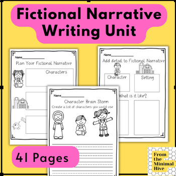 Preview of Fictional Narrative Writing Unit Templates and Posters for 1st, 2nd, 3rd Grade