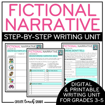 Preview of Fictional Narrative Writing Unit | Story Writing | Print & Digital