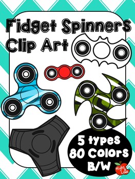 Preview of Fidget Spinners Clip Art (5 Different Types in B/W and 80 Colors)