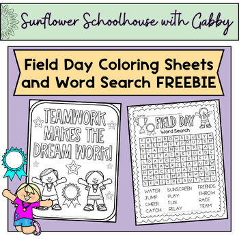 Preview of Field Day Coloring Sheets and Word Search FREEBIE