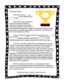 Preview of Field Day Letter - Spanish (Editable)