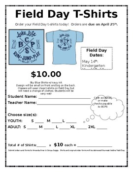 Preview of Field Day T-Shirt Order Form