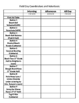 Preview of Field Day Volunteer chart