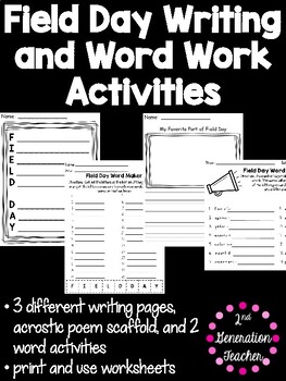 Preview of Printable Field Day Writing and Word Work Activities