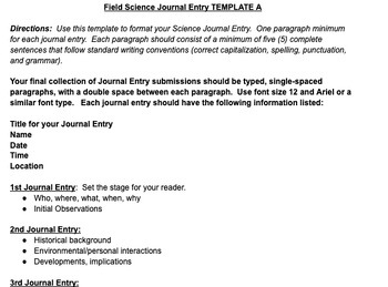 Preview of Field Science Journal Entry Template