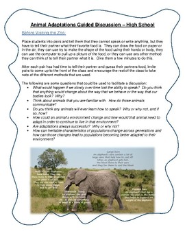 Preview of Field Trip Activities for the Classroom: Animal Adaptations