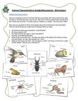 Preview of Field Trip Activities for the Classroom: Animal Characteristics