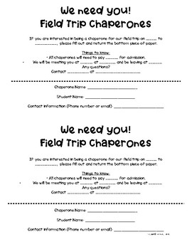Preview of *Free* Field Trip Chaperones Sign-Up Form