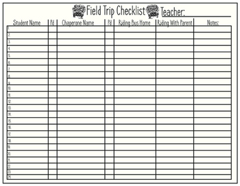 Field Trip Checklist by Twisted Palette Illustrations | TpT