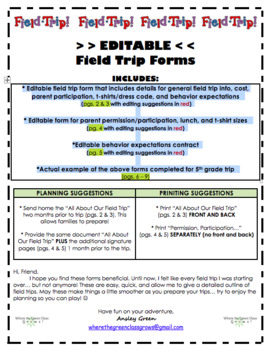 Preview of Field Trip Forms >>EDITABLE