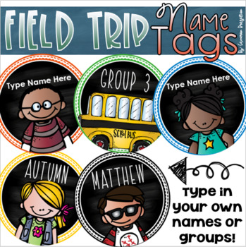Preview of Field Trip Editable Student Name Tags Generic Boy Girl School Bus
