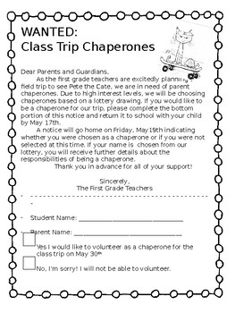 parent chaperone field trip letter