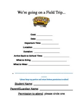 Preview of Field Trip Permission Form