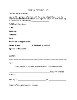 Preview of Field Trip Permission Form