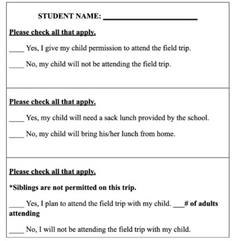 Field Trip Permission Form, Fully Editable by Amanda Beniaris