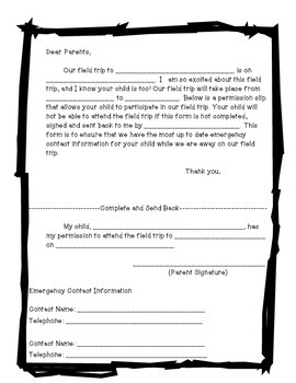 Field Trip Permission Form, Fully Editable by Amanda Beniaris