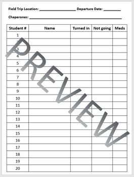 Preview of Field Trip Permission Slip List