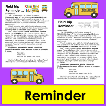field trip reminder notice