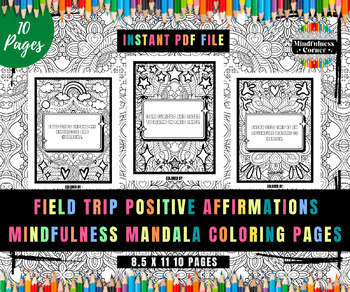Preview of Field Trip Positive Affirmations & Mindset Growth Coloring Pages, No Prep