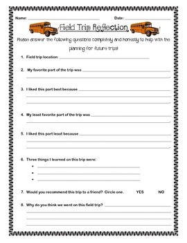 Preview of Field Trip Reflection Form
