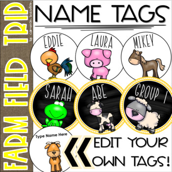 Preview of Field Trip to the Farm Editable Student Name Tags