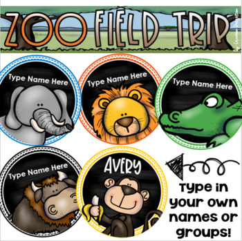 Preview of Field Trip to the Zoo Editable Name Tags Jungle Safari