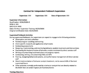 Preview of Fieldwork Supervision Contract