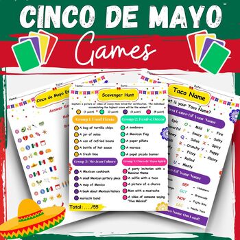 Preview of Fiesta Fun: Cinco de Mayo Games Pack (Taco Name,Scavenger Hunt...)