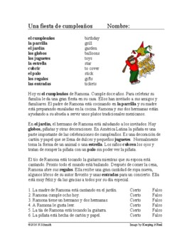 Preview of Spanish Present Progressive Reading: Fiesta de cumpleaños y Piñata (progresivo)
