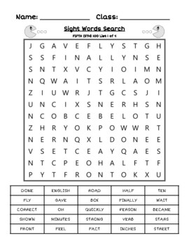 Fifth (5th) 100 - 4 Frequency Sight Words Printable Word Searches w/ Keys