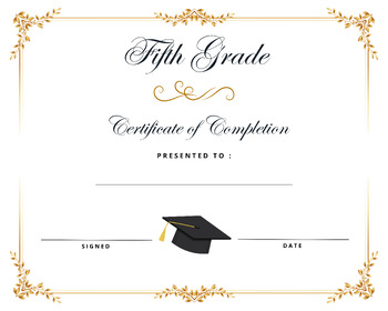 Preview of Fifth 5th Grade Graduation Diploma Certificate of Completion Printable