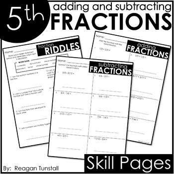 Preview of Fifth Grade Add and Subtract Fractions Skill Pages