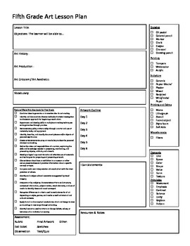 Preview of Fifth Grade Art Lesson Plan Form with National Art Standards