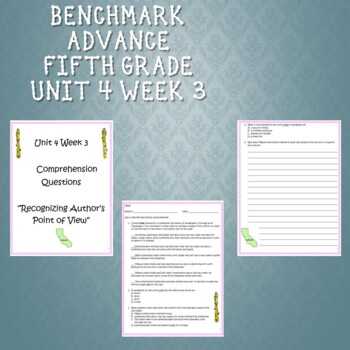 Preview of Fifth Grade Benchmark Advance Unit 4 Week 3 Comprehension Questions