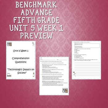 Preview of Fifth Grade Benchmark Advance Unit 5 Week 1 Comprehension Questions SAMPLE