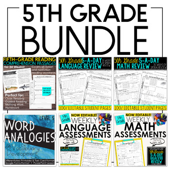 Preview of Fifth Grade Bundle: Language, Grammar, Math, and Reading