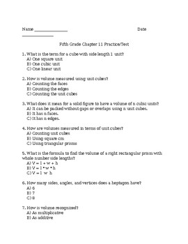 Preview of Fifth Grade Chapter 11 Go Math Practice-Quinto grado Capítulo 11 Práctica GoMath